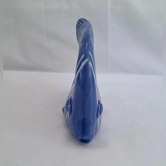 Vintage Blue & White Striped Ceramic Tropical Fish Figurine Boho Nautical Ocean - Picture 3 of 9